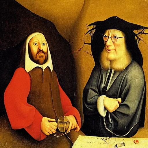 Image similar to painting of Tim and Eric by Hieronymus Bosch