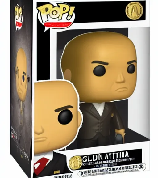 Prompt: limited edition golden ataturk funko pop still sealed in box, ebay listing