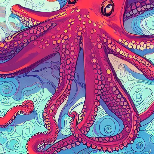 Prompt: a baby octopus by feng zhu and loish and laurie greasley, victo ngai, andreas rocha, john harris