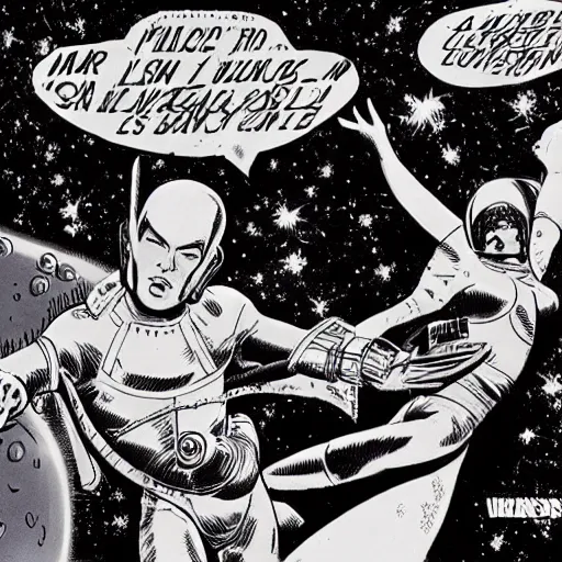 Prompt: space opera battle, art by wally wood