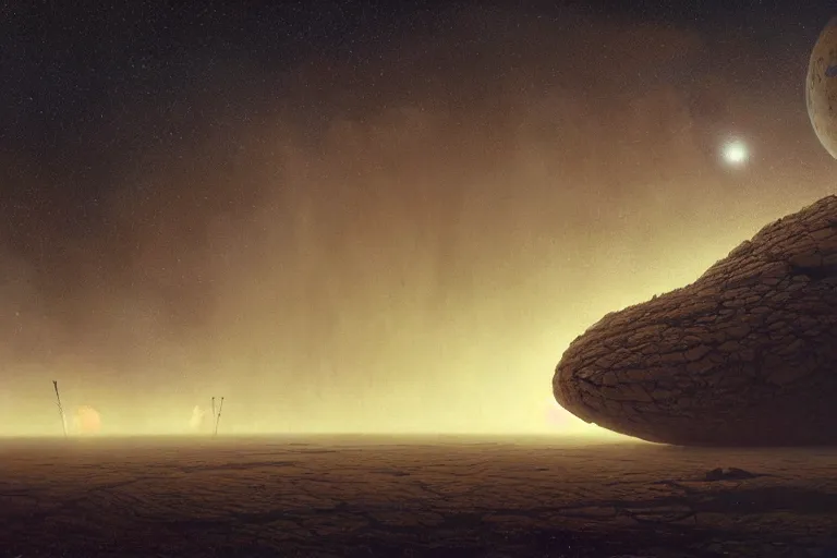 Image similar to A large comet hitting Earth, Les Edwards, Zdzislaw Beksinski, Carl Gustav Carus, John Harris, Michal Karcz, Zhang Kechun, Mikko Lagerstedt, Scott Listfield, Steven Outram, Jessica Rossier