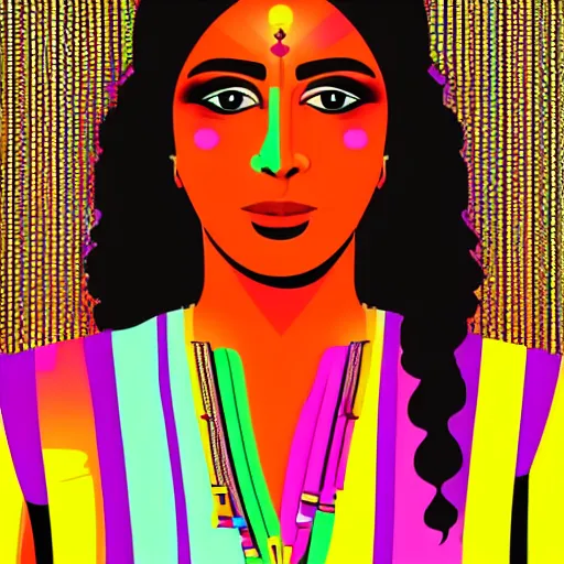 Image similar to a portrait of an indian trans woman, in retro colors, synthwave style, 2 d digital vector art