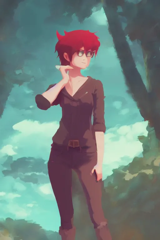 Image similar to fursona, a full body portrait of a the sellsword marissa bell, short red hair, fantasy, makoto shinkai, james gilleard, very detailed, matte, gaussian blur