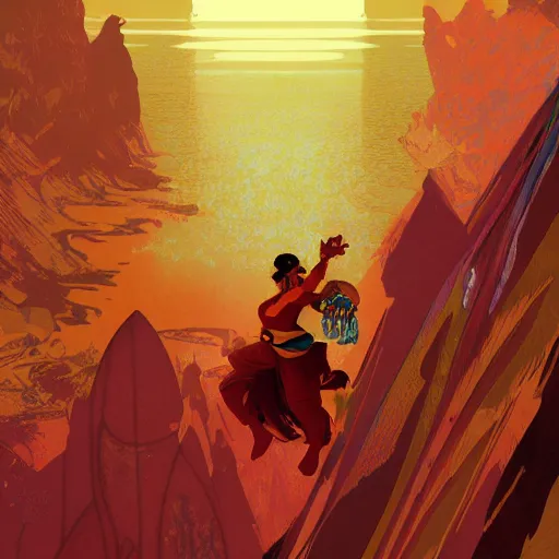 Image similar to an ultra detailed vector image of mario dressed as the prince of persia, concept art by alphonse mucha and greg rutkowski, bright red desert sands, bright yellow and red sun, octane render, liminal space