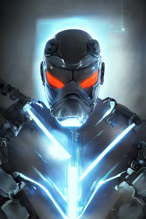 Image similar to cyber cyborg ninja mask helmet metal gear solid artic suit swat commando, global illumination ray tracing hdr fanart arstation by sung choi and eric pfeiffer and gabriel garza and casper konefal, a spectacular view cinematic rays of sunlight comic book illustration, by john kirby