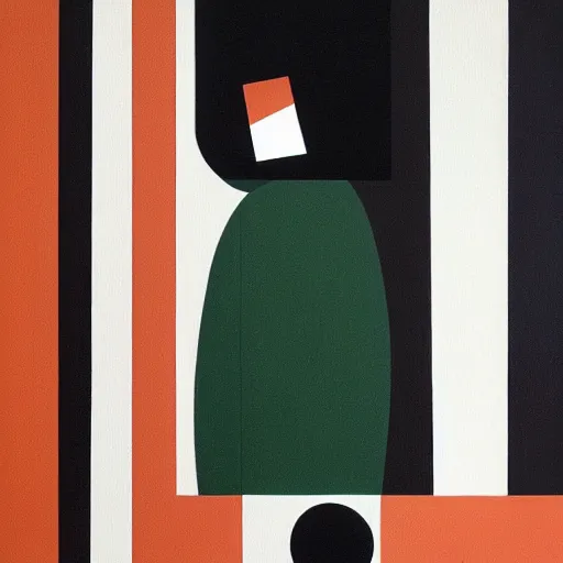 Image similar to A painting of person standing next to a window, abstract painting in the style of Sophie Taeuber-Arp and Gary Hume and Tatsuro Kiuchi, flat colour-block style, geometric abstraction, deep earthy colours