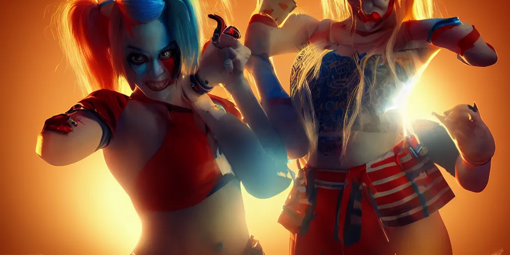 Image similar to Harley Quinn in exorcist volumetric lighting, beautiful, golden hour, sharp focus, ultra detailed, cgsociety