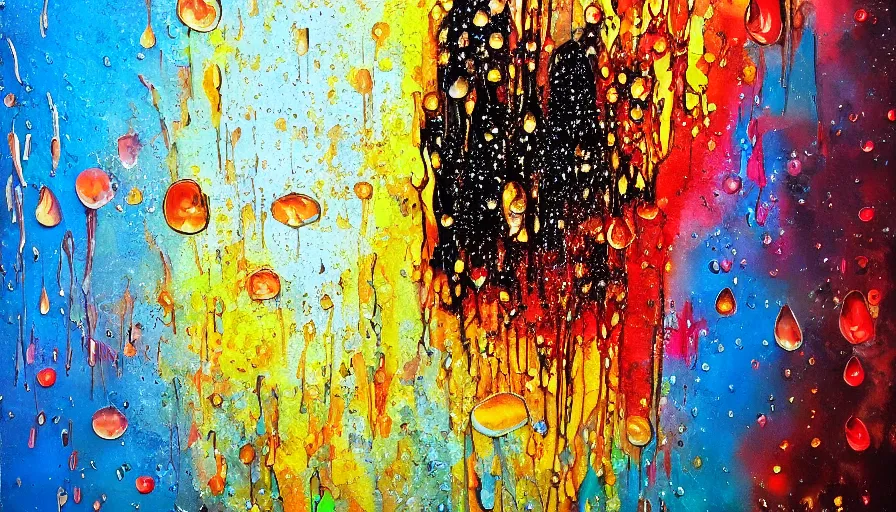 solder, painting on canvas, watedrops, water droplets, | Stable Diffusion