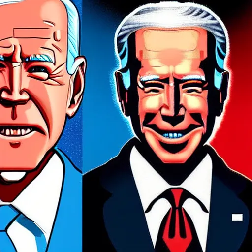 Image similar to a cyborg joe biden, painted in the style of bosch