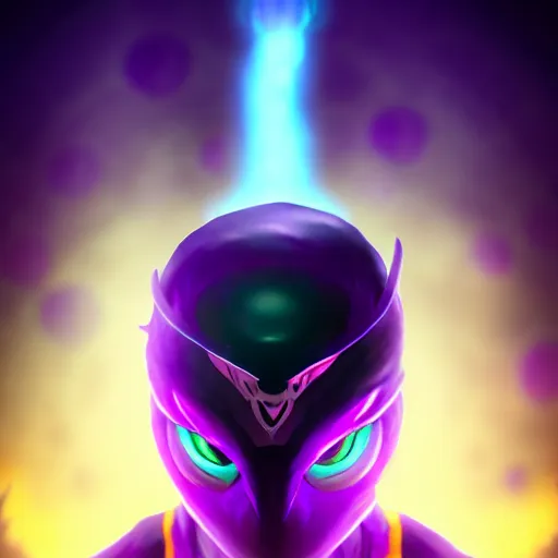 Prompt: ninja surrounded by purple aura, glowing red eyes, full body shot, menacing, stylized, octane render, artstation, digital art, digital painting, devian art