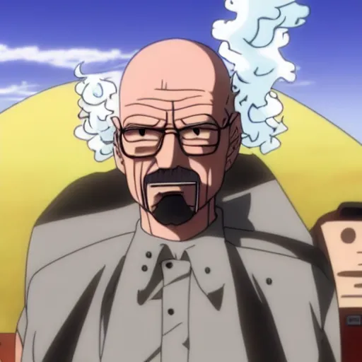 Image similar to walter white smoking a big joint in One Piece Anime Series, 4k Resolution.