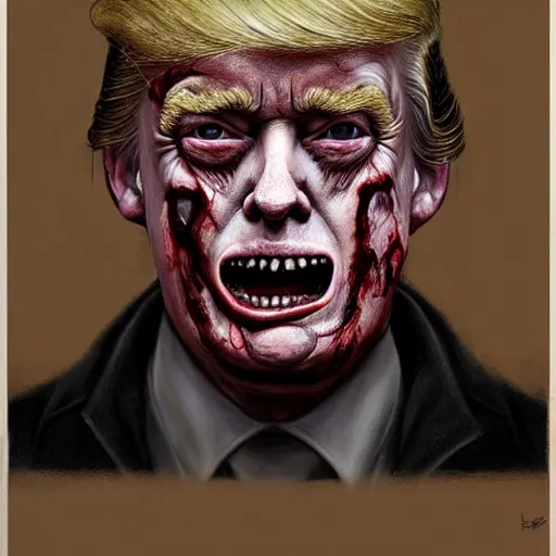 Prompt: portrait of donald j. trump as a zombie looking at camera, 7 days to die zombie, fine art, soft light from the side, award winning, subtle earthy tones, intricate, elegant, sharp focus, cinematic lighting, digital painting, 8 k concept art, art by michael hussar, art by brom, art by z. w. gu, 8 k