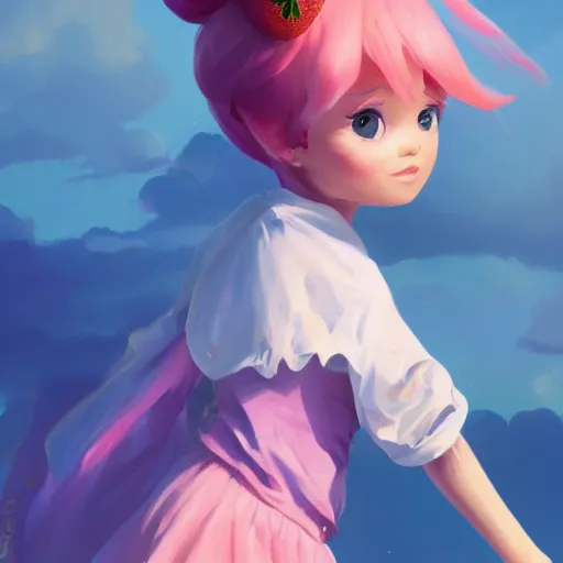 Image similar to painted portrait of a strawberry shortcake, fantastically pastel colors, octane render, matte painting concept art, official fanart behance hd artstation by jesper elsing, by rhads and makoto shinkai and lois van baarle and ilya kuvshinov and rossdraws