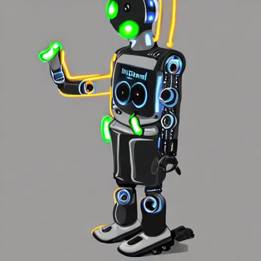 Prompt: robot with a neon 2 engraved on its exoskeleton