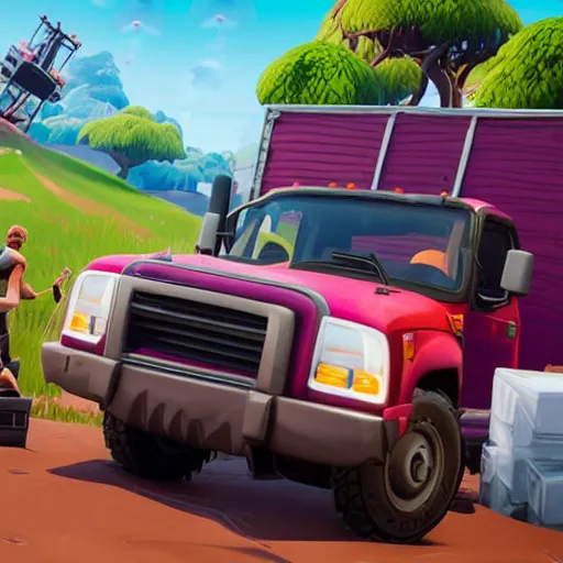 Prompt: fortnite peely driving a truck