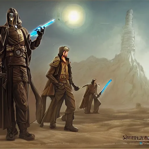 Image similar to steampunk jedi knights, concept art, matte painting, very highly detailed