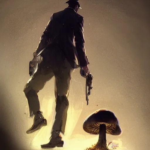 Prompt: a well - dressed mushroom man with a mushroom for a head, dramatic lighting, illustration by greg rutkowski, yoji shinkawa, 4 k, digital art, concept art, trending on artstation