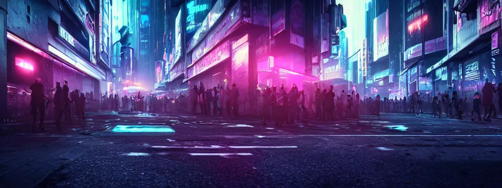 Prompt: Ultra realistic photo, 35mm lens, dark neon futuristic cyberpunk city bustling street, displacement mapped, cinematic lighting, hyper realistic, extreme details, unreal engine 5, cinematic, masterpiece