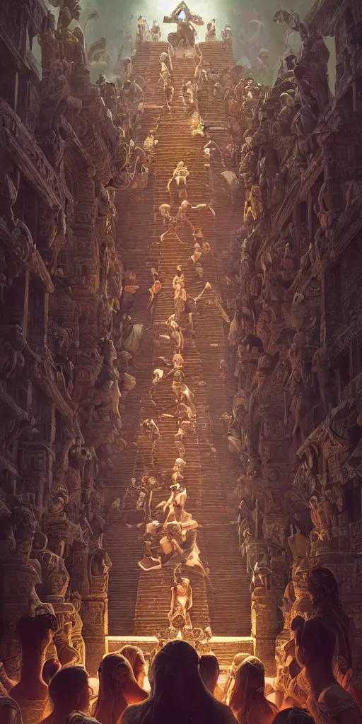 Image similar to symmetry!! crowd worshiping a mayan goddess, perfect lighting, perfect composition, very detailed, 4 k, artgerm, derek zabrocki, greg rutkowski