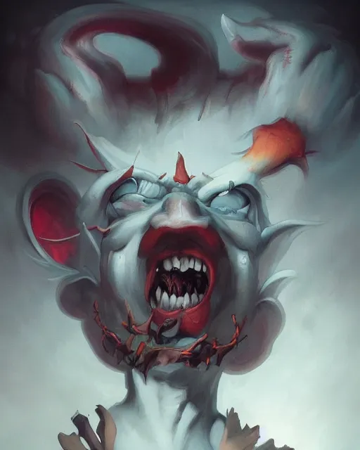 Prompt: portrait of a demonic clown by peter mohrbacher. photographic, photography. trending on artstation