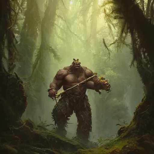 Prompt: a detailed portrait of an orc warrior inside a forest, by justin gerard and greg rutkowski, digital art, realistic painting, dnd, character design, trending on artstation