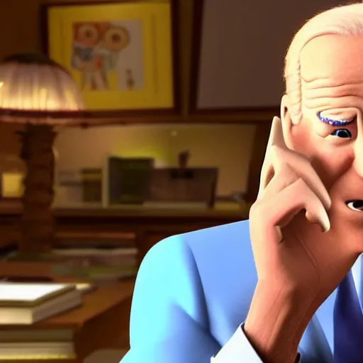 Image similar to joe biden on meth as seen in award winning animated pixar movie 4k octane render