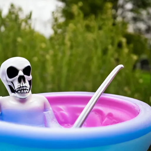 Prompt: grim reaper inside a kiddie pool, very detailed, very realistic, photograph, 5 0 mm, canon, nikon, zeiss lens, editorial, perfect composition, perfect lighting, 4 k