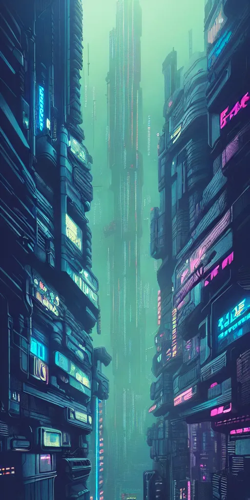 Prompt: epic cyberpunk cityscape : blade runner, james guilleard, beeple, laurie greasley, dan mcpharlin : ornate, dynamic, particulate