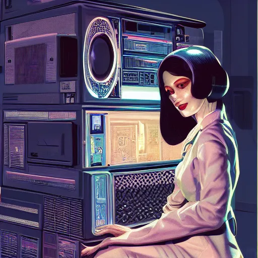 Image similar to detailed portrait of a retro computer, interior, filigree ornaments, artstation, syd mead, in yemen, cinematic