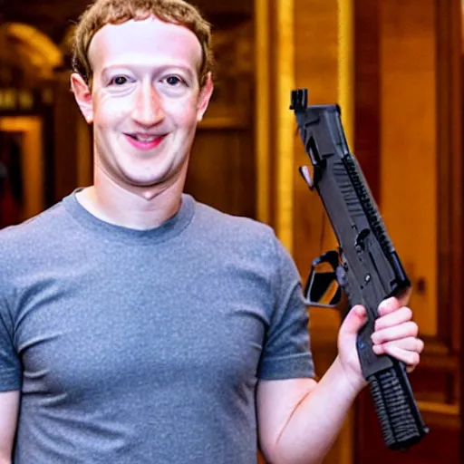 Prompt: mark Zuckerberg holding an ak47 in a bank