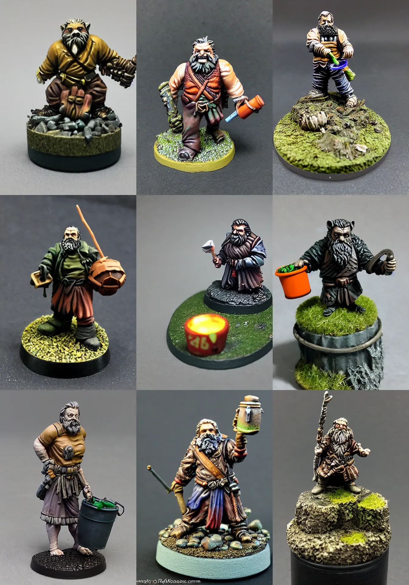 Prompt: resin miniature, slavoj zizek with glowing trashcan of ideology, druid, wild shape : raccoon, 2 8 mm heroic scale, games workshop, fantasy ttrpg, citadel colour, osl, nmm, r / paintedminis, round base, dungeons and dragons, reaper minis