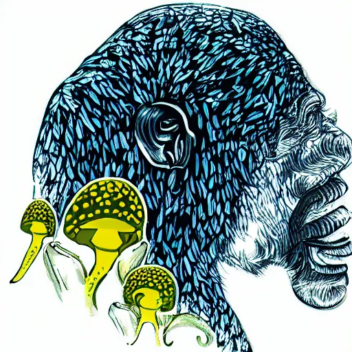 Image similar to stoned ape theory, psilocybin mushrooms, abstract, evolution