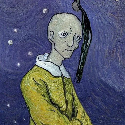 Prompt: Salad Fingers with a pearl earring, by Vincent Van Gogh, 8k