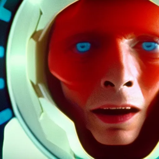 Image similar to film still of David Bowie as David Bowman in 2001 a space odyssey, 4k