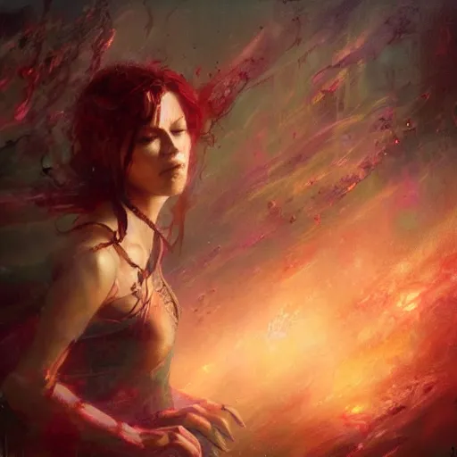 Prompt: she seeks sanctuary by raymond swanland, highly detailed, bright tones