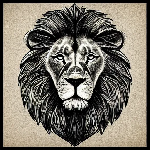 Prompt: lion icon, dieselpunk, symmetric, pencil drawing