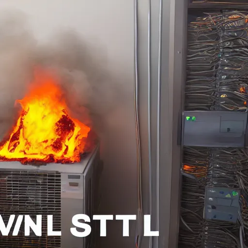 Image similar to Stable Diffusion server hall on fire due to overheating