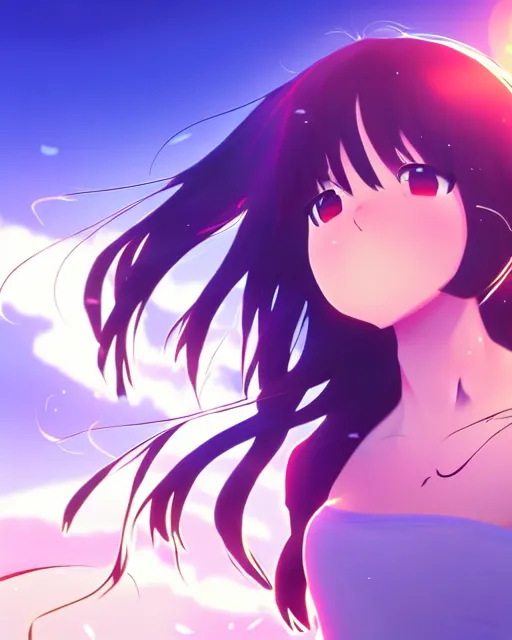 Prompt: anime style, vivid, expressive, full body, 4 k, a cute girl with white skin and long wavy hair humming a song, stunning, realistic light and shadow effects, centered, simple background, studio ghibly makoto shinkai yuji yamaguchi