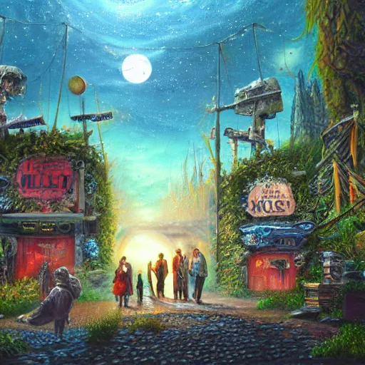 Image similar to giant television set, on ancient post - apocalyptic planet, jim henson creature shop, vivid and colorful, thomas kincaid, cinematic, oil painting, highly detailed, illustration