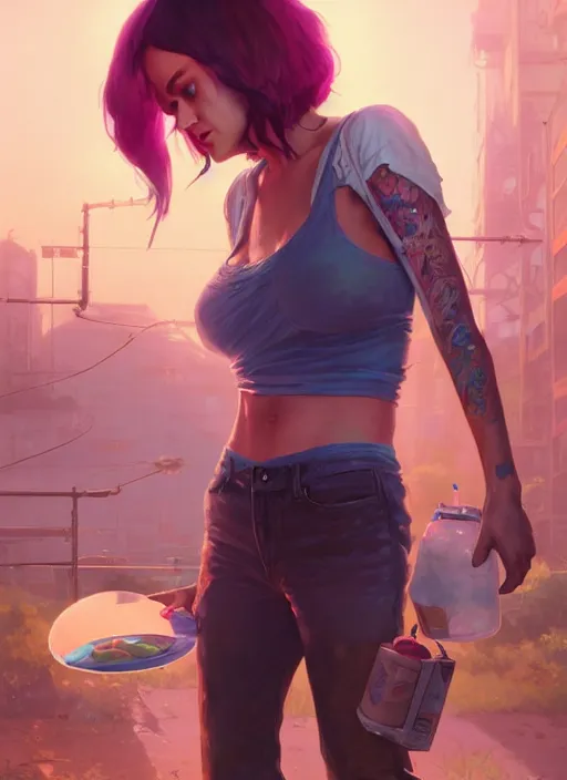 Prompt: Highly detailed full-body portrait of homeless Katy Perry, in GTA V, Stephen Bliss, unreal engine, fantasy art by Greg Rutkowski, Loish, Rhads, Makoto Shinkai and Lois van baarle, ilya kuvshinov, rossdraws, Tom Bagshaw global illumination, radiant light, detailed and intricate environment