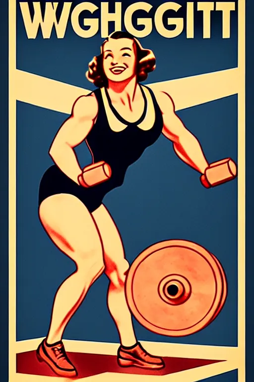 Prompt: 1940s womens weightlifting art poster