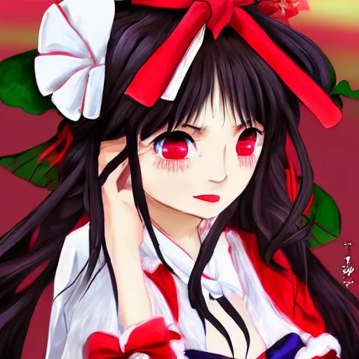 Prompt: touhou shrine maiden Hakurei Reimu portrait, pixiv, very detailed