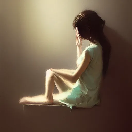 Image similar to “a girl crying in the corner by Greg Rutkowski, realism, depression, trending on artstation”