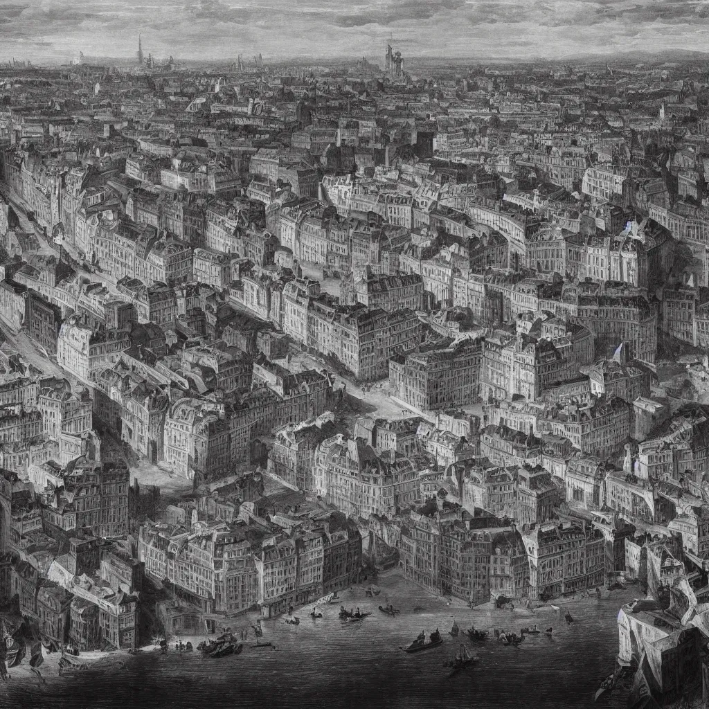 Prompt: Black and white Sebastião Salgado style photograph of 18th-century Paris during the Reign of Terror, ultrarealistic, ambient lighting, flickr