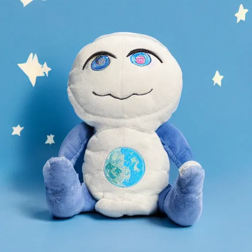 Prompt: blue'snappy gifts'plush doll on the moon, gifts, high detail, soft lighting, 8 k