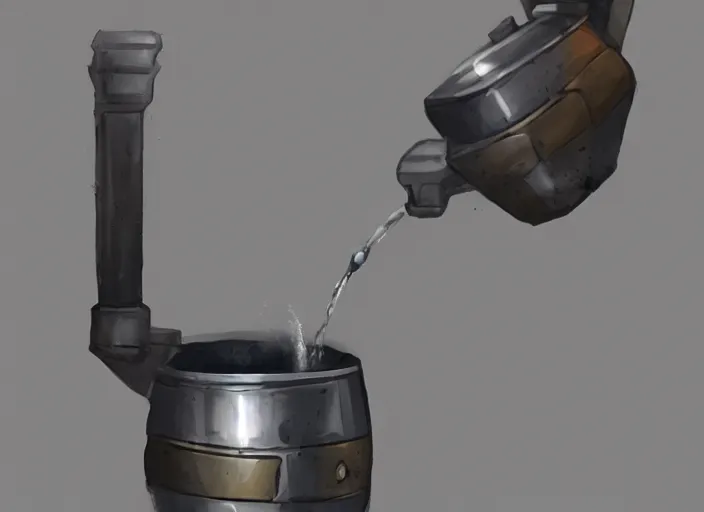 Prompt: device to drink hot beverages from, concept art, sci - fi weapon, artstation