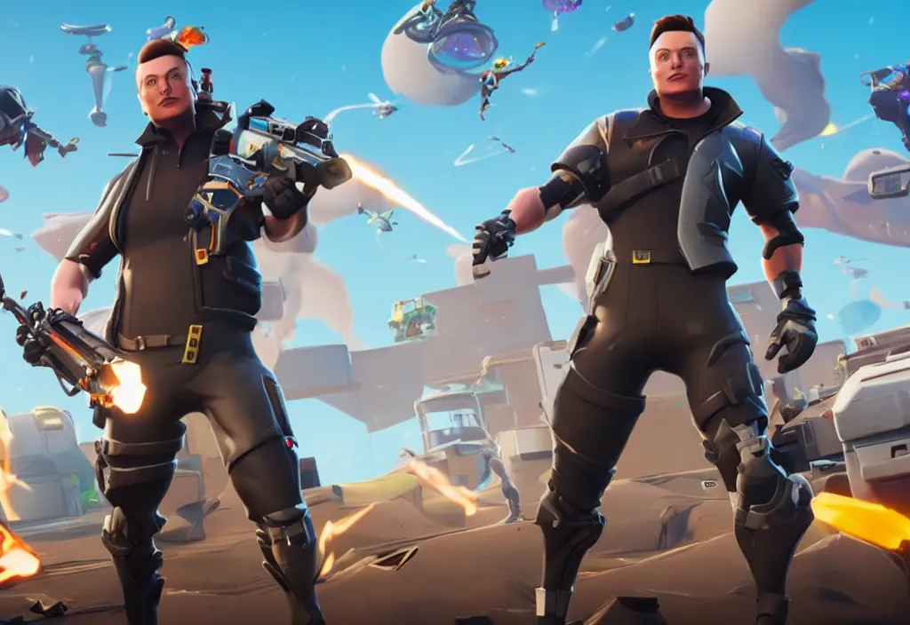 Image similar to gameplay, elon musk as a fortnite character, cinematic, detailed