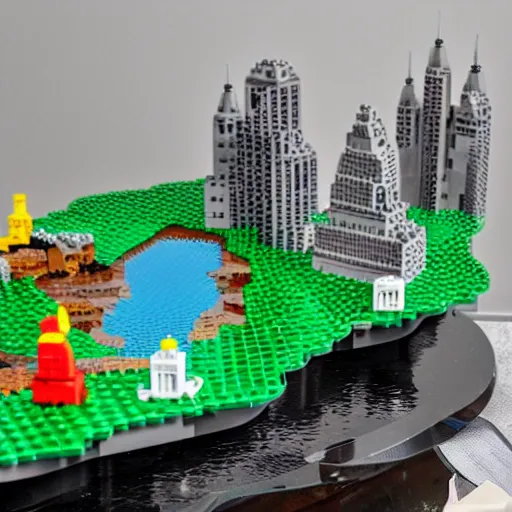 Image similar to lego mystery city on a floating rock