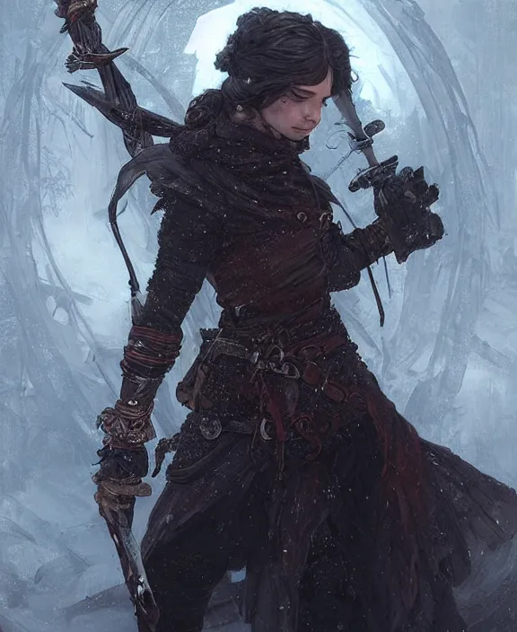 Image similar to portrait of a frostpunk warrior, half body, d & d, fantasy, intricate, elegant, highly detailed, digital painting, artstation, concept art, art by artgerm and greg rutkowski and alphonse mucha