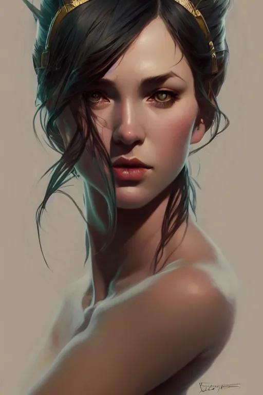 Image similar to a very beautiful savage woman, fantasy, portrait, sharp focus, intricate, elegant, digital painting, artstation, matte, highly detailed, concept art, illustration, ambient lighting, art by ilya kuvshinov, artgerm, alphonse mucha, and greg rutkowski